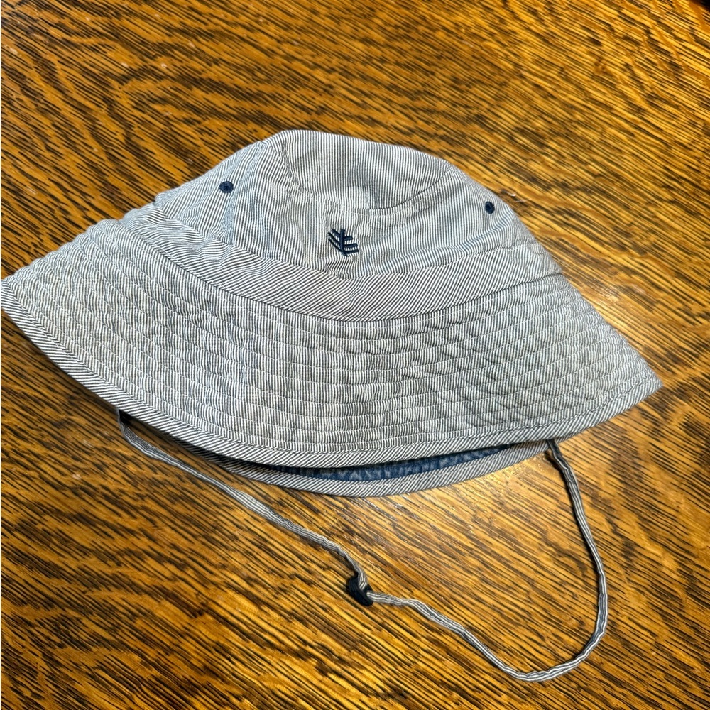 Coolibar UPF 50+ Kid's Taylor Chin Strap Hat Small/Medium- Navy Chambray
